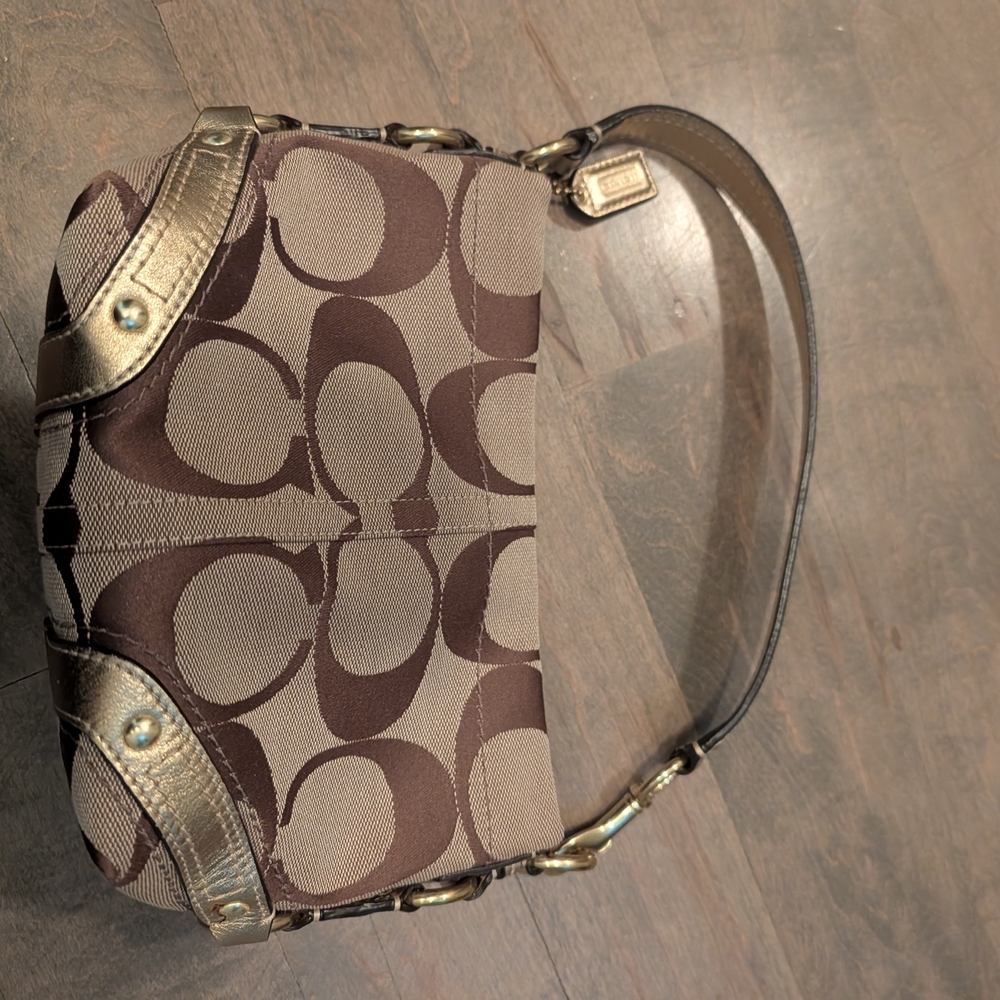 Coach Signature Brown and Gold Shoulder Bag